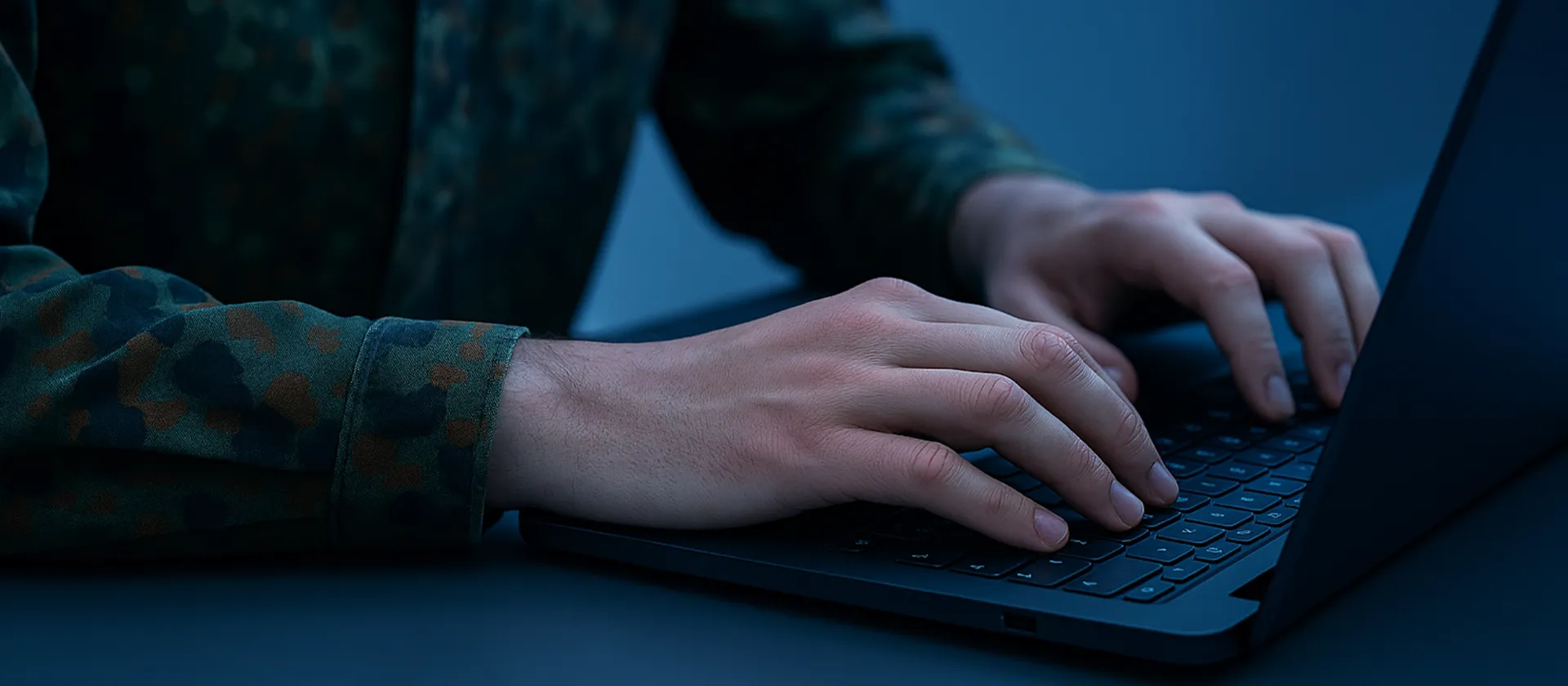 Defense & Aerospace: Soldat am Laptop (generiert mit KI)