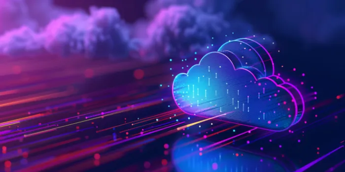 SAP Datasphere: Digital illustration of cloud icon, storage and cyber security concept