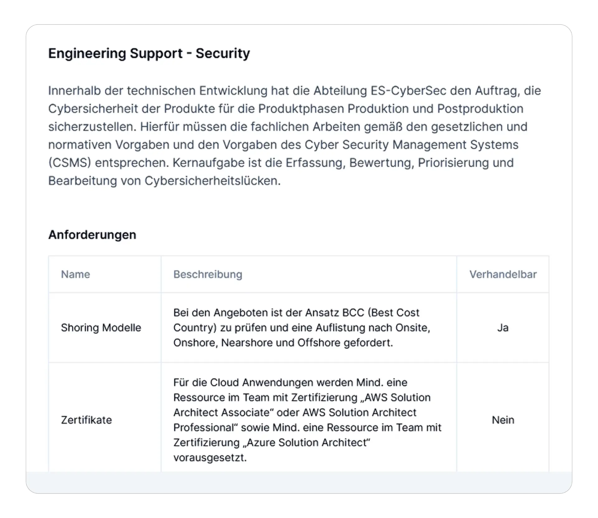 Legen Sie Ihre Anforderungsmatrix individuell fest.