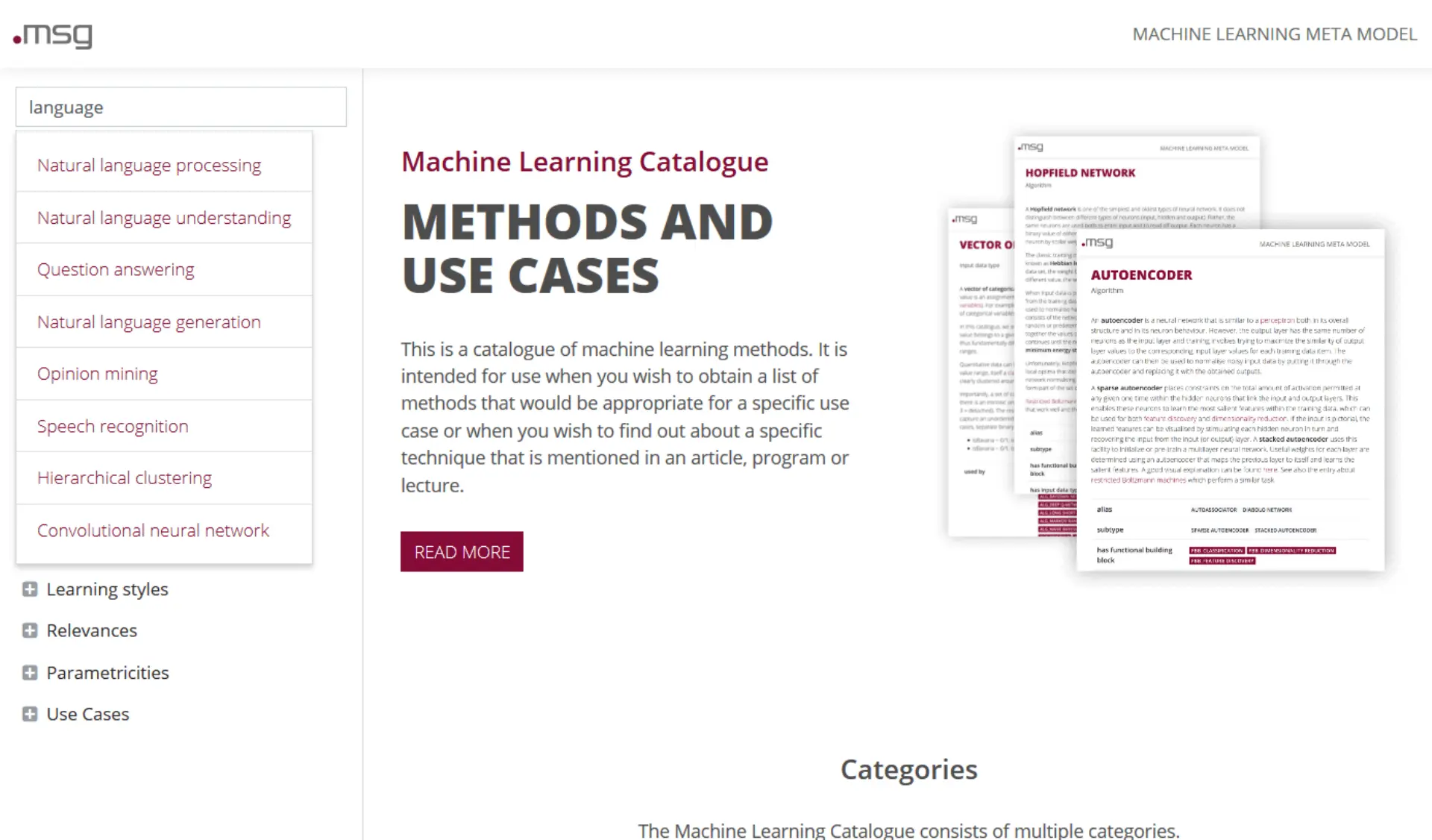 machine learning catalogue